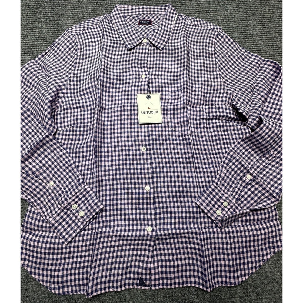 UNTUCKit Shirt Womens 12 Plaid Gingham Linen Regular Fit Long Sleeve Sirah New